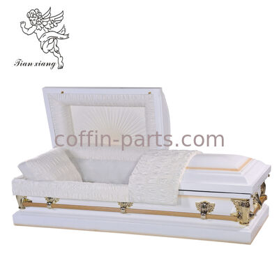 White Half Couch Wooden Casket，Iron Burial Vault Stainless Steel Casket For Exceptional Durability